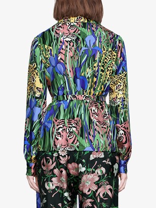 Gucci Silk shirt with Feline Garden print