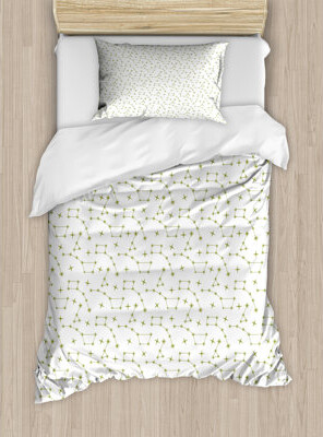 Ambesonne Constellation Duvet Cover Set, Astronomy with Stars, Twin, Pale Olive Green White
