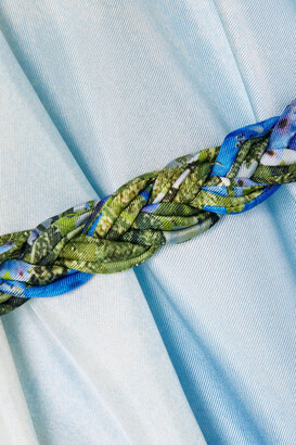 Oscar de la Renta Belted Draped Floral-print Silk-satin Twill Kaftan - Blue