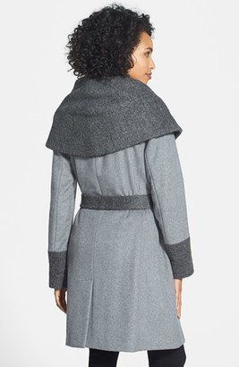 Calvin Klein Textured Panel Wool Blend Wrap Coat