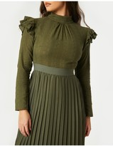 Thumbnail for your product : Little Mistress Milena Khaki Embroidered Pleated Midaxi Dress