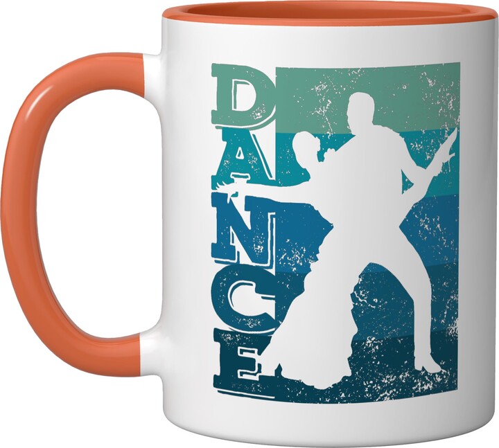 Samba Ballroom Dance Class Merchandise Latin Dance Couple Retro Formation Rumba Dancer Ceramic Mug, Orange/White