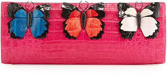 Nancy Gonzalez Butterfly Crocodile Razor Clutch Bag, Pink/Multi