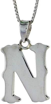 Sabrina Silver Sterling Silver Block Initial Letter N Aphabet Pendant Highly Polished, 3/4 inch tall
