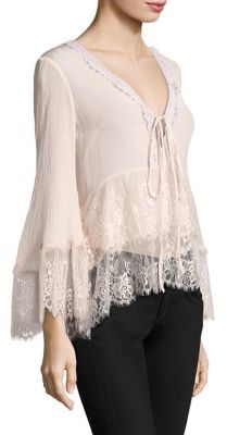 Nanette Lepore Virginia Lace Silk Bell Sleeves Top