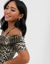 Thumbnail for your product : Vero Moda Petite leopard print bardot dress