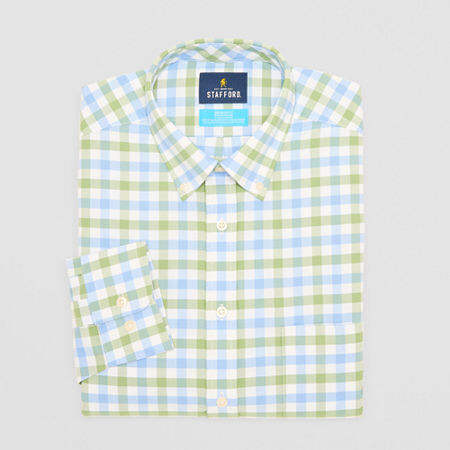 Stafford Coolmax All Season Oxford Mens Big & Tall Regular Fit Stretch Fabric Wrinkle Free Long Sleeve Plaid Dress Shirt