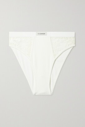 I.D. Sarrieri Charlie Embroidered Tulle And Ribbed Cotton-blend Briefs - Off-white