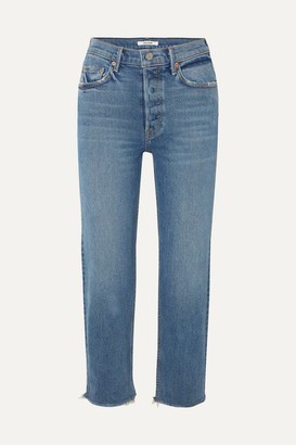 GRLFRND Helena Cropped Distressed Mid-rise Straight-leg Jeans - Mid denim