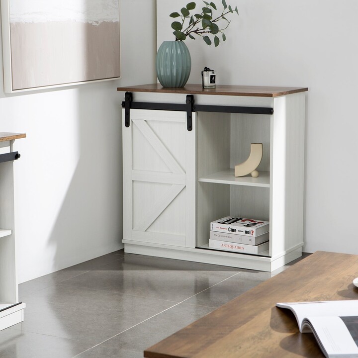 Furmax End Table Sliding Barn Door Farmhouse, Storage Table