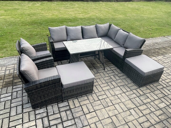 Fimous High Back Outdoor Garden Furniture Set Rattan Corner Sofa Dining