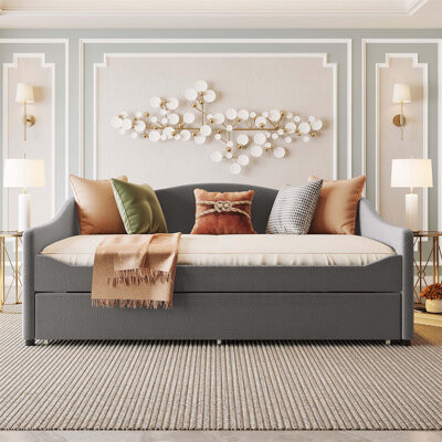 Ivy Bronx Modern Upholstered Daybed with Smart Light and Trundle Ideal for Small Spaces and Overnight Guests Offering Comfort and Functionality.