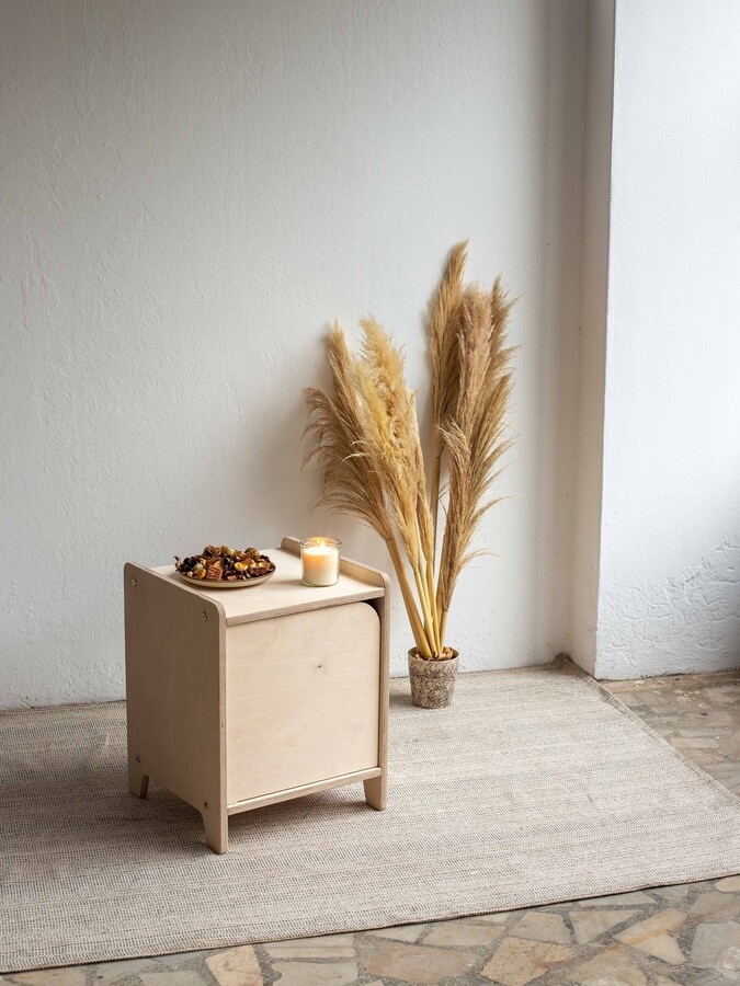 Modern Bedside Cabinet, Bedroom Nightstands With Storage, Minimalist Side Table Door, Small Vinyl Record Cabinet