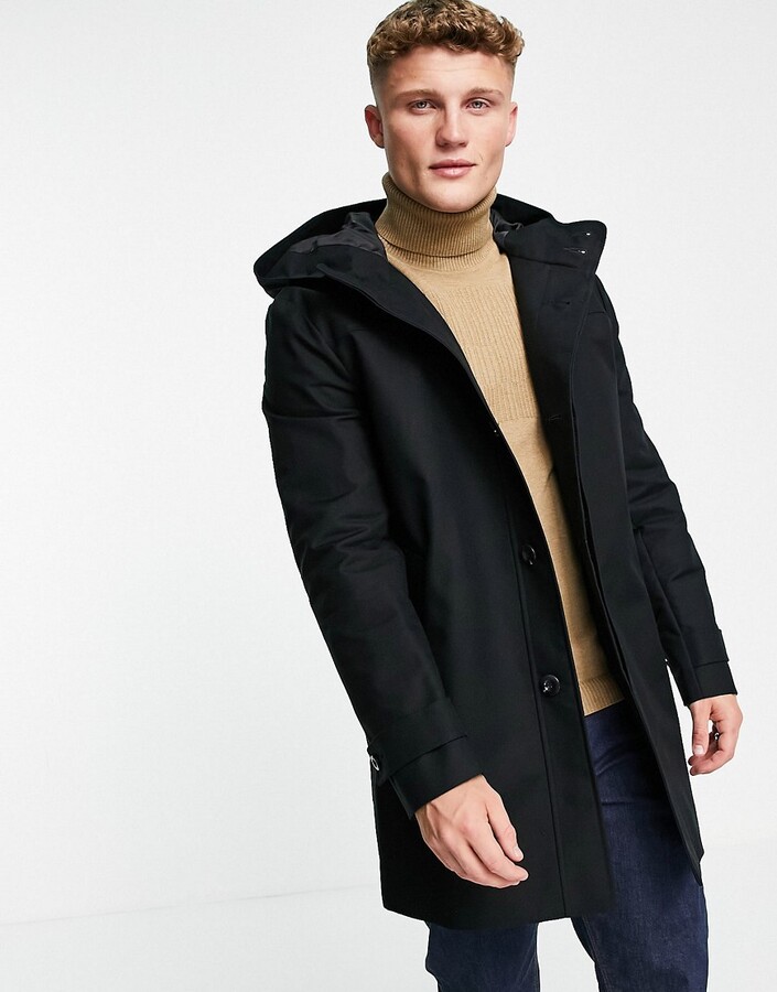 ASOS DESIGN shower resistant hooded trench coat in black - ShopStyle