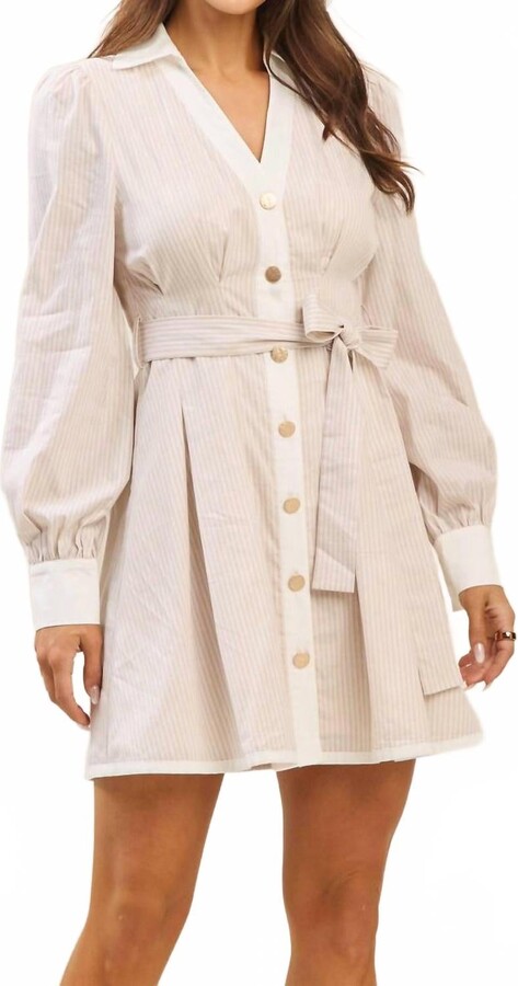 ABLE Margaux Button Stripe Dress In Taupe/white
