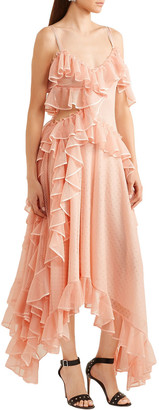 Alexander McQueen Asymmetric Ruffled Pointelle-knit Silk Midi Dress