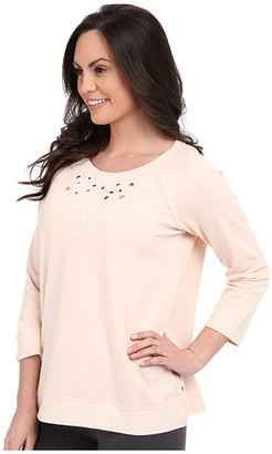 Lucky Brand Cut Out Embroidered French Terry Crew