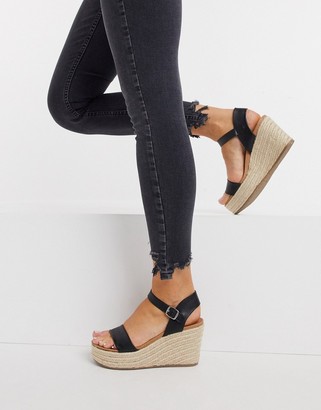 New Look faux leather espadrille wedges in black