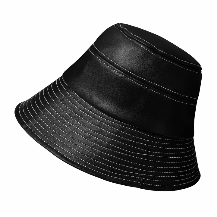 Ebeyuki Women's Rain Hats Waterproof Lightweight Leather Black Bucket
