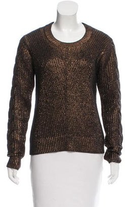 Pink Tartan Metallic-Accented Wool Sweater