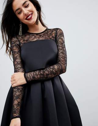 ASOS DESIGN Lace Long Sleeve Crop Top Prom Dress