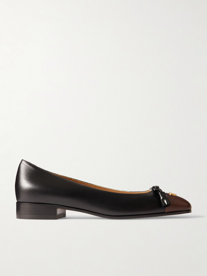 Valentino Garavani Ballerina Embellished Two-tone Leather Flats - Black