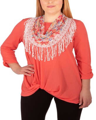 NY Collection Plus Size Twist-Hem Fringed-Scarf Top