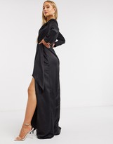 Thumbnail for your product : I SAW IT FIRST plunge satin maxi dress in black