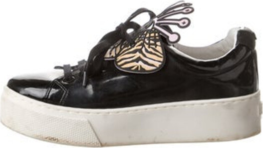 Kenzo Patent Leather Slip-On Sneakers Black Printed Round-Toes Platform Lace-Up Closure at Uppers