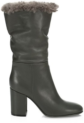 Gianvito Rossi Faux Fur-Trimmed Leather Boots