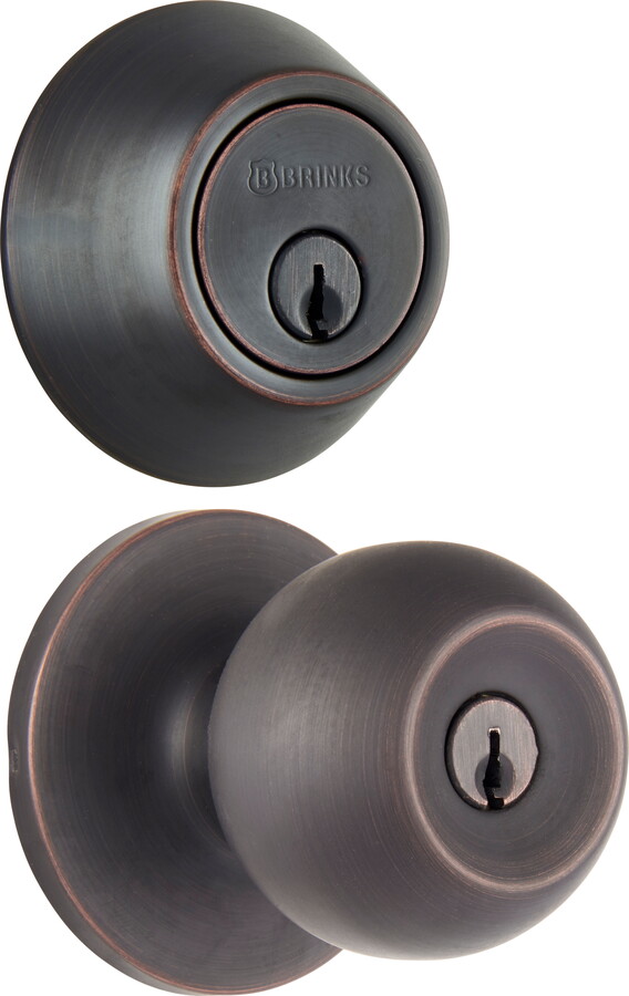 Brinks Keyed Entry Classic Ball Style Doorknob and Deadbolt Combo pack, Tuscan Bronze Finish