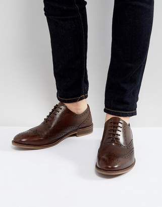 ASOS Brogue Shoes In Brown Leather With Embossing