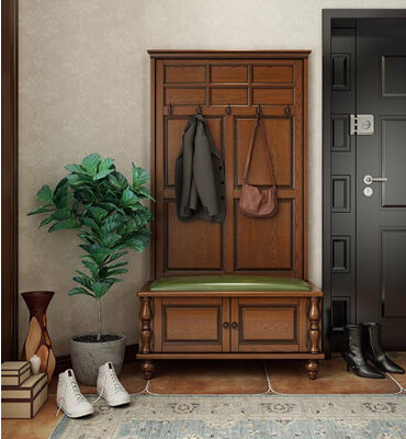 Solid Wooden Coat Rack Shoe Cabinet Integrated Shoe Bench