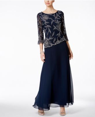 J Kara Hand-Beaded A-Line Gown