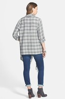 Thumbnail for your product : Billabong 'Fall For You' Fringe Flannel Shawl Collar Cardigan (Juniors)