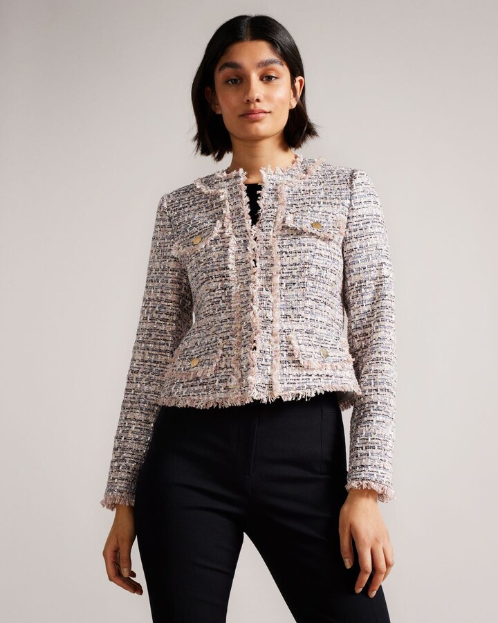 CHANEL Pre-Owned Frayed Collarless Jacquard Jacket - Farfetch
