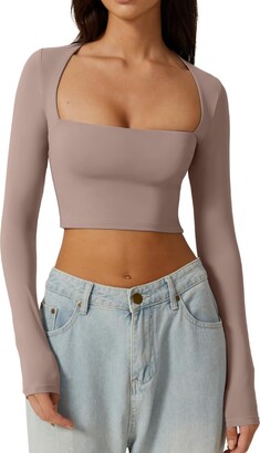 Buy CRZ YOGA Womens Butterluxe Short Sleeve Crop Tops Double Lined