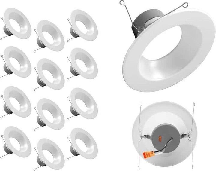 NICOR DLR Series 5-6 in. White Selectable CCT Integrated LED Recessed Retrofit Downlight Trim, Remodel, Dimmable, 12-Pack