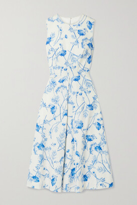Monique Lhuillier Prosperity Floral-print Cotton-blend Midi Dress - Blue