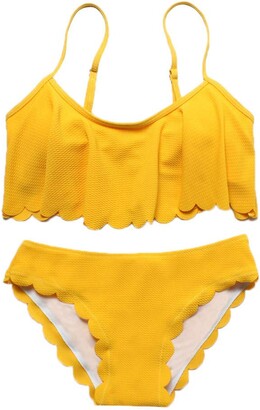 Kalorywee Swimwear Women Summer Fashion Soild Swimwear Beachwear Siamese Swimsuit Bikini Set Yellow