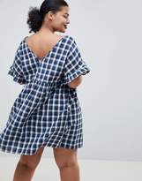 Thumbnail for your product : ASOS Curve Design Curve V Front V Back Mini Cotton Smock Dress In Gingham