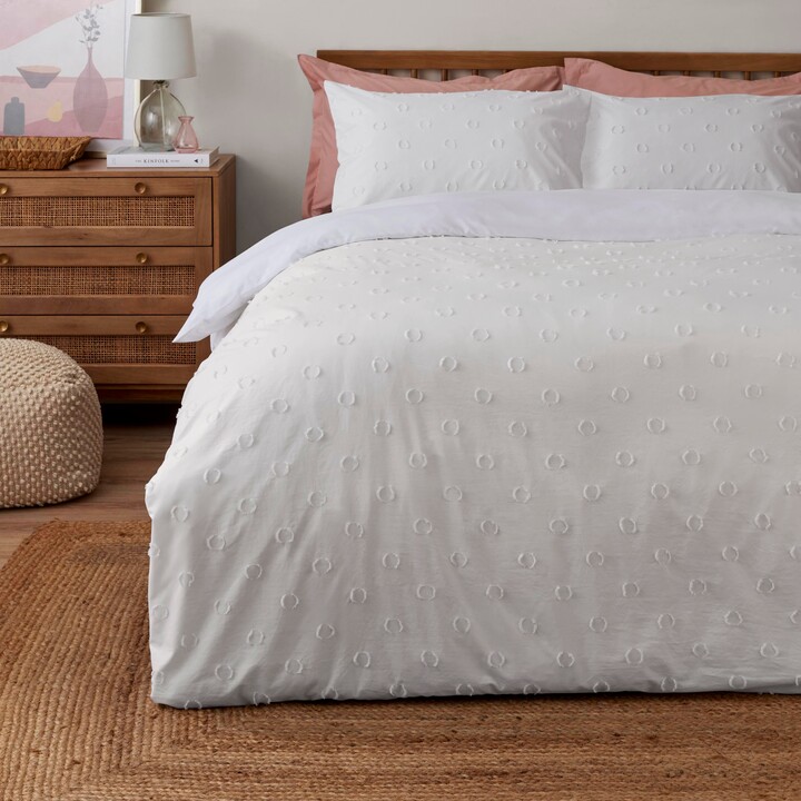 Dunelm Thyra Tufted White Spot Duvet Cover and Pillowcase Set White
