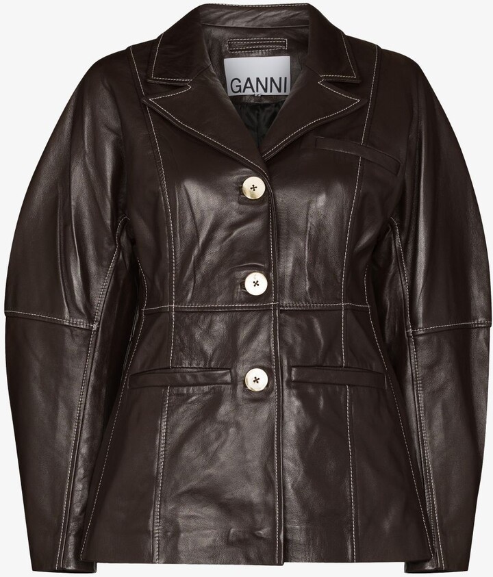 Ganni Balloon Sleeve Leather Jacket - ShopStyle