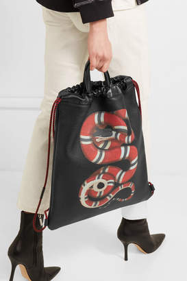 Gucci Merveilles Printed Textured-leather Backpack - Black