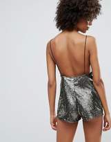 Thumbnail for your product : Motel Corsica Romper In Gold Stripe Sequins