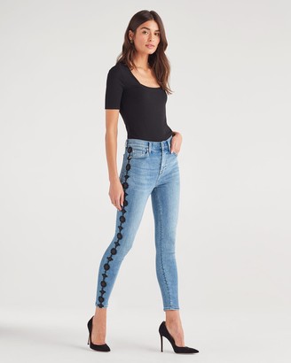 high waisted floral jeans