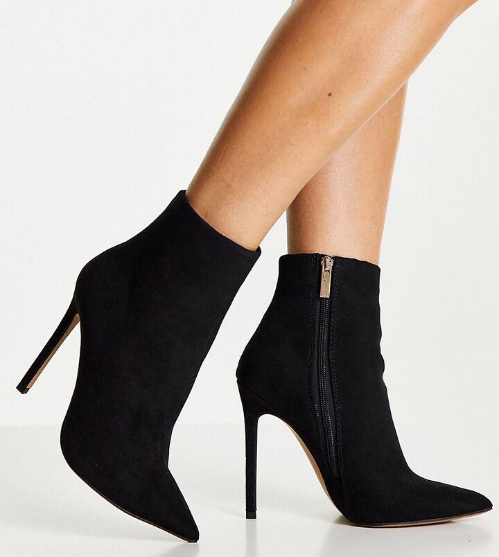ASOS DESIGN Wide Fit Emerald high heeled sock boots in black micro -  ShopStyle