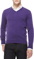 Thumbnail for your product : Neiman Marcus Cashmere V-Neck Sweater, Purple
