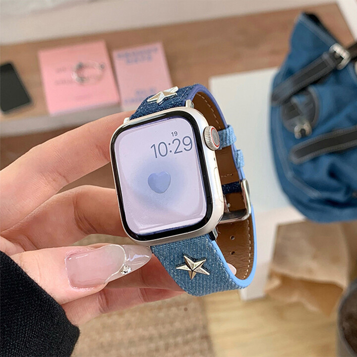 None Y2K Denim Star Strap For Apple Watch Series 10 9 SE Ultra 2 Band Stylish Girl Bracelet For 38mm 40mm 41mm 42mm 44mm 46mm 49mm