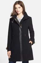 Thumbnail for your product : Cole Haan Faux Leather Trim Textured Wool Coat